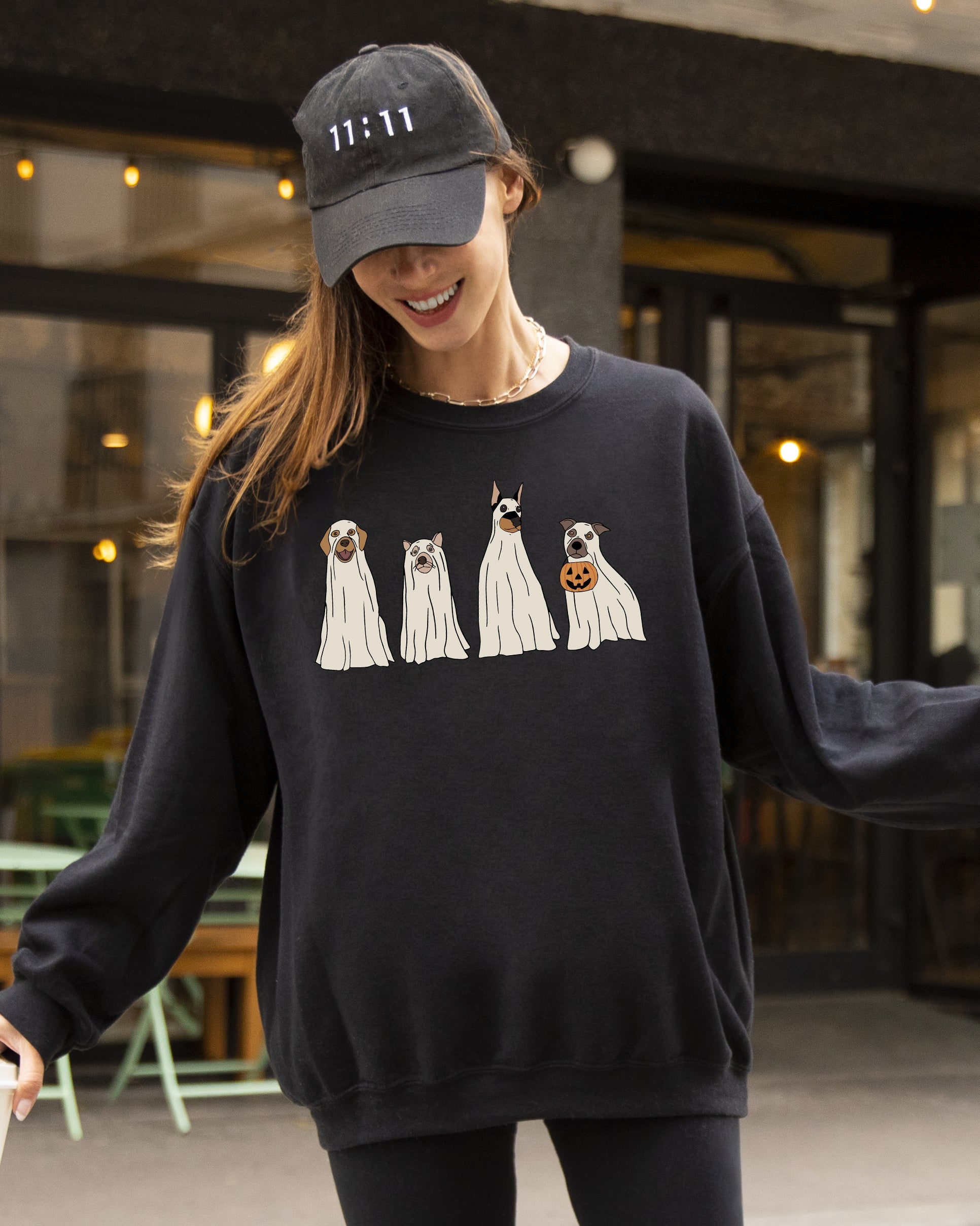 Spooky Ghost Dogs Bathroom Witch Halloween Meme Costume Graphic Illustration Artwork Style Sweatshirt