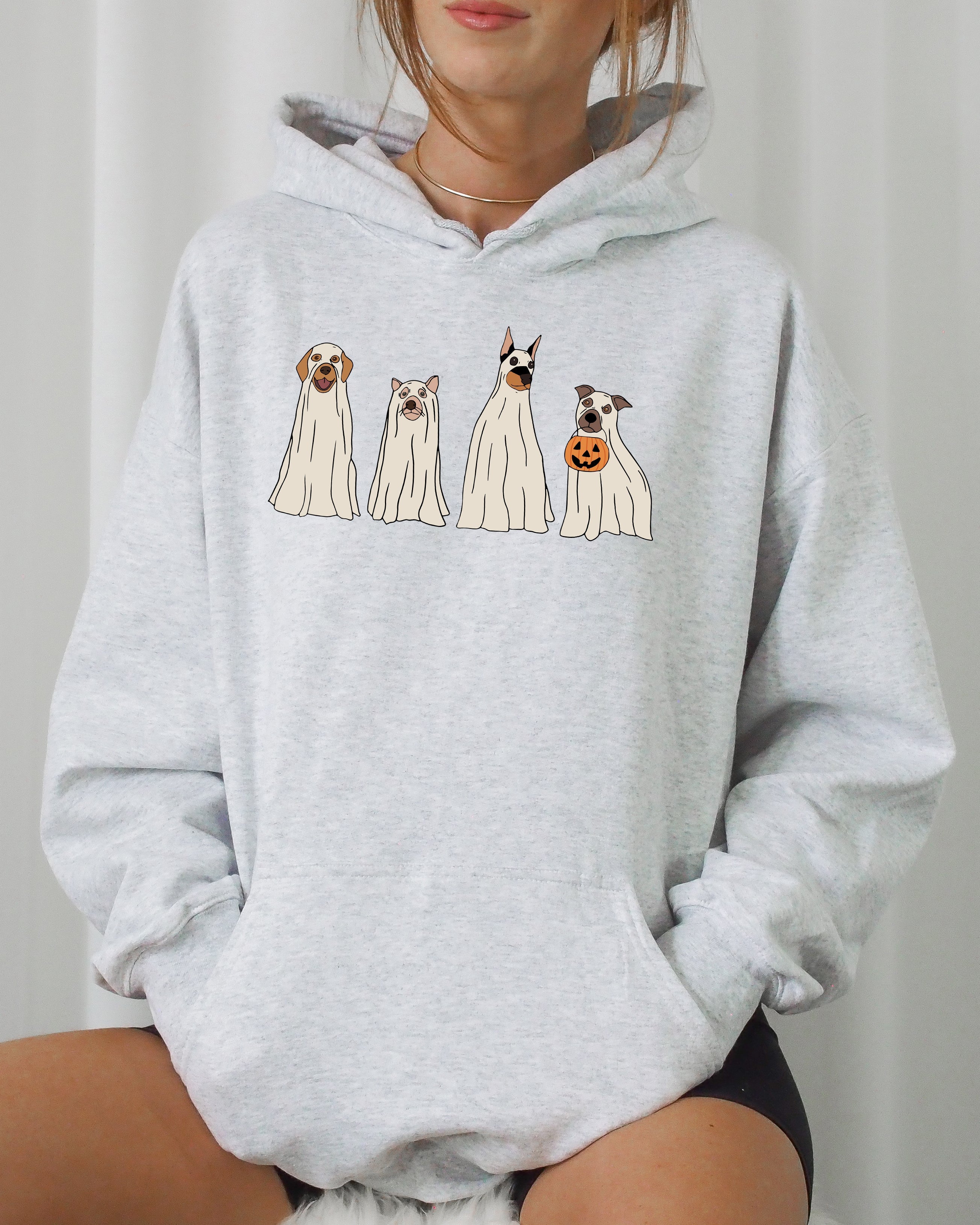 Spooky Ghost Dogs Hoodie Featuring Halloween Meme Design For Cozy Seasonal Wear Everyday