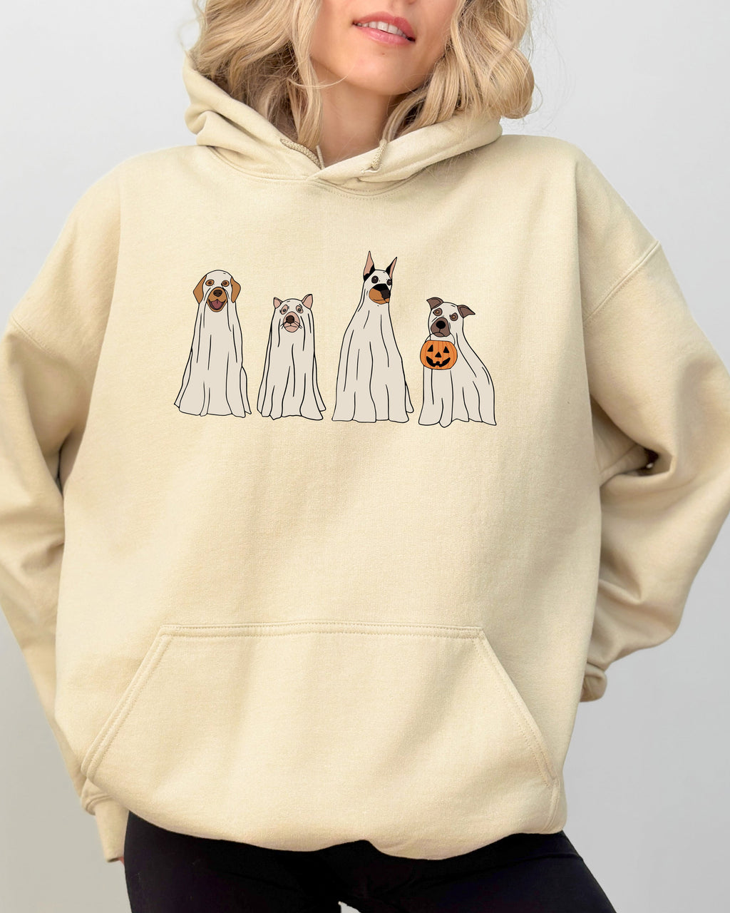Spooky Ghost Dogs Hoodie Featuring Halloween Meme Design For Cozy Seasonal Wear Everyday