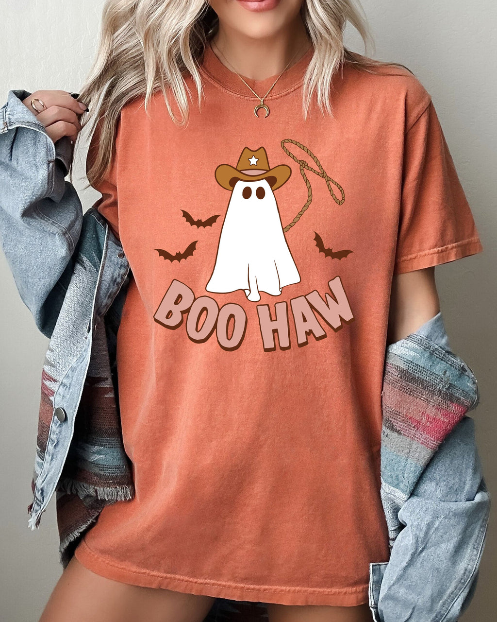 Boo Haw Cowboy Ghost Nightmare Halloween Meme Western Spooky Style Comfort Colors Tee