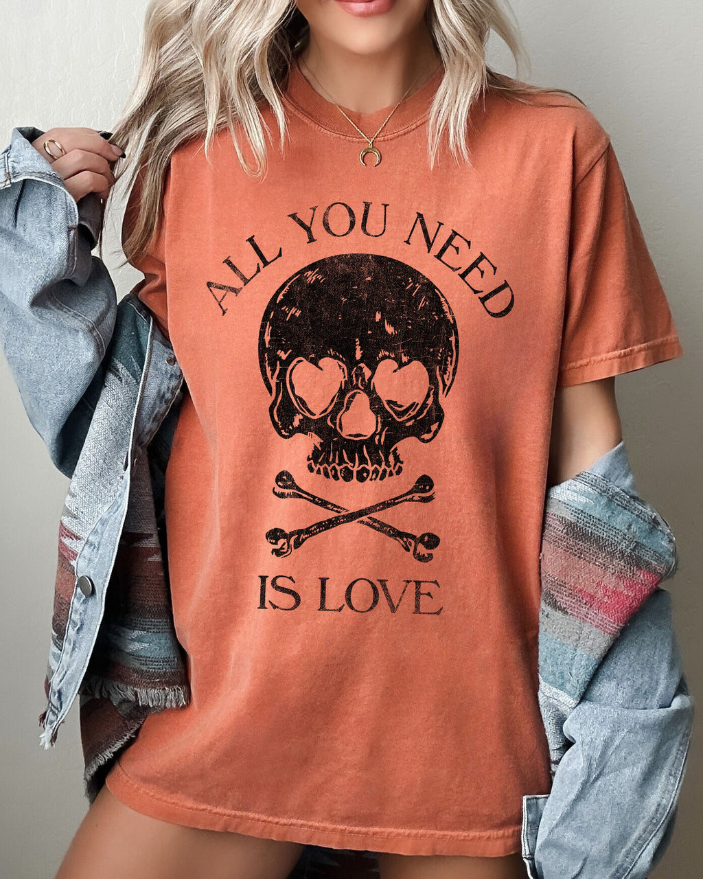 All You Need Is Love Skull Witch Meme Halloween Spooky Costume Comfort Colors Tee