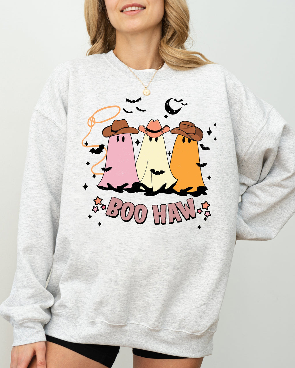 Boo Haw Mini Cowboy Ghosts Witch Costume Halloween Spooky Western Graphic Sweatshirt