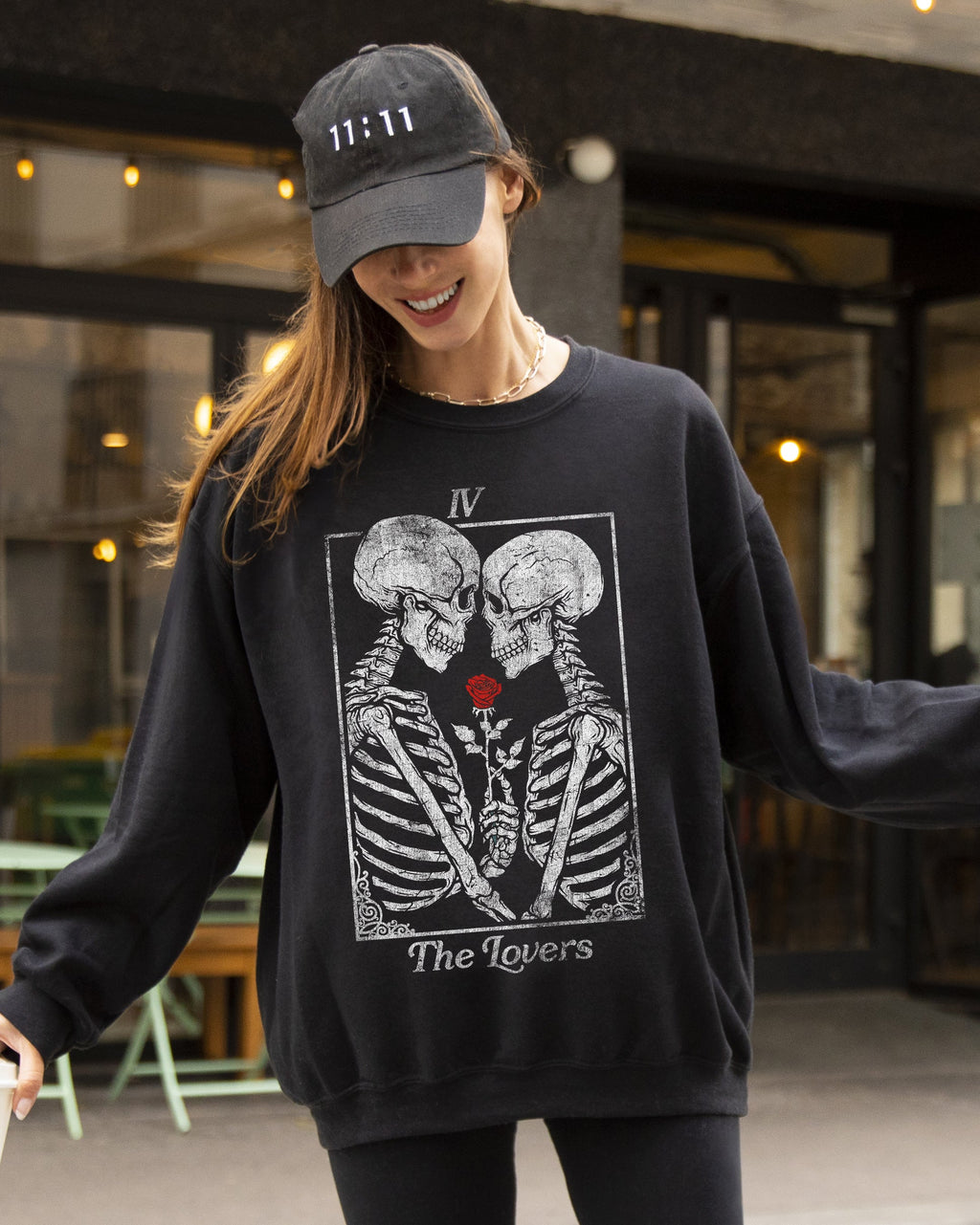 The Lovers Skeleton Ghost Witch Meme Aesthetic Halloween Spooky Horror Night Cozy Sweatshirt