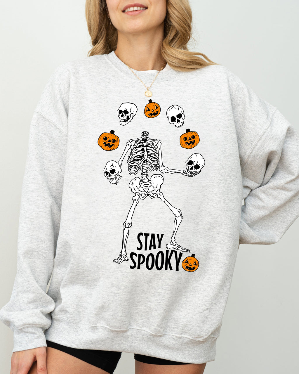 Stay Spooky Skeleton Ghost Witch Halloween Spooky Costume Meme Graphic Sweatshirt
