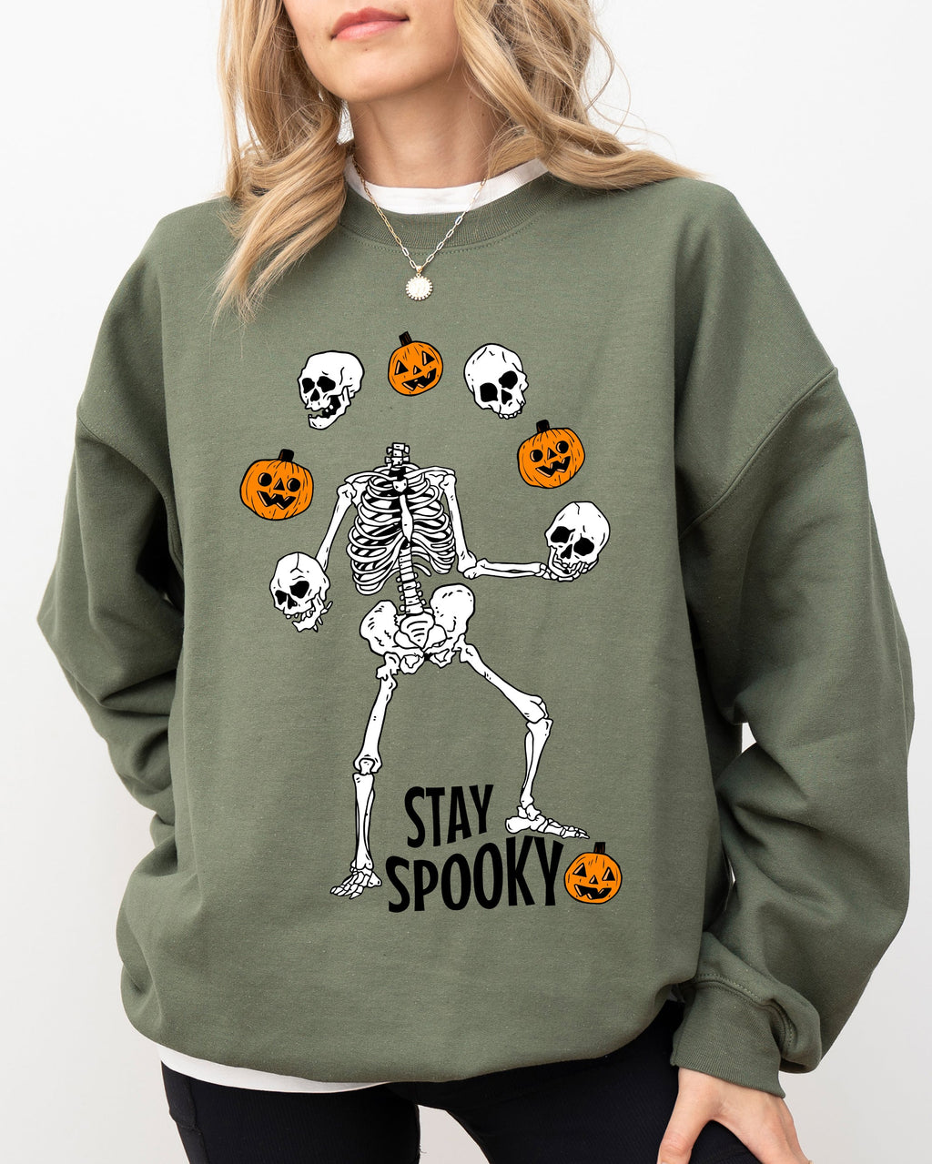 Stay Spooky Skeleton Ghost Witch Halloween Spooky Costume Meme Graphic Sweatshirt