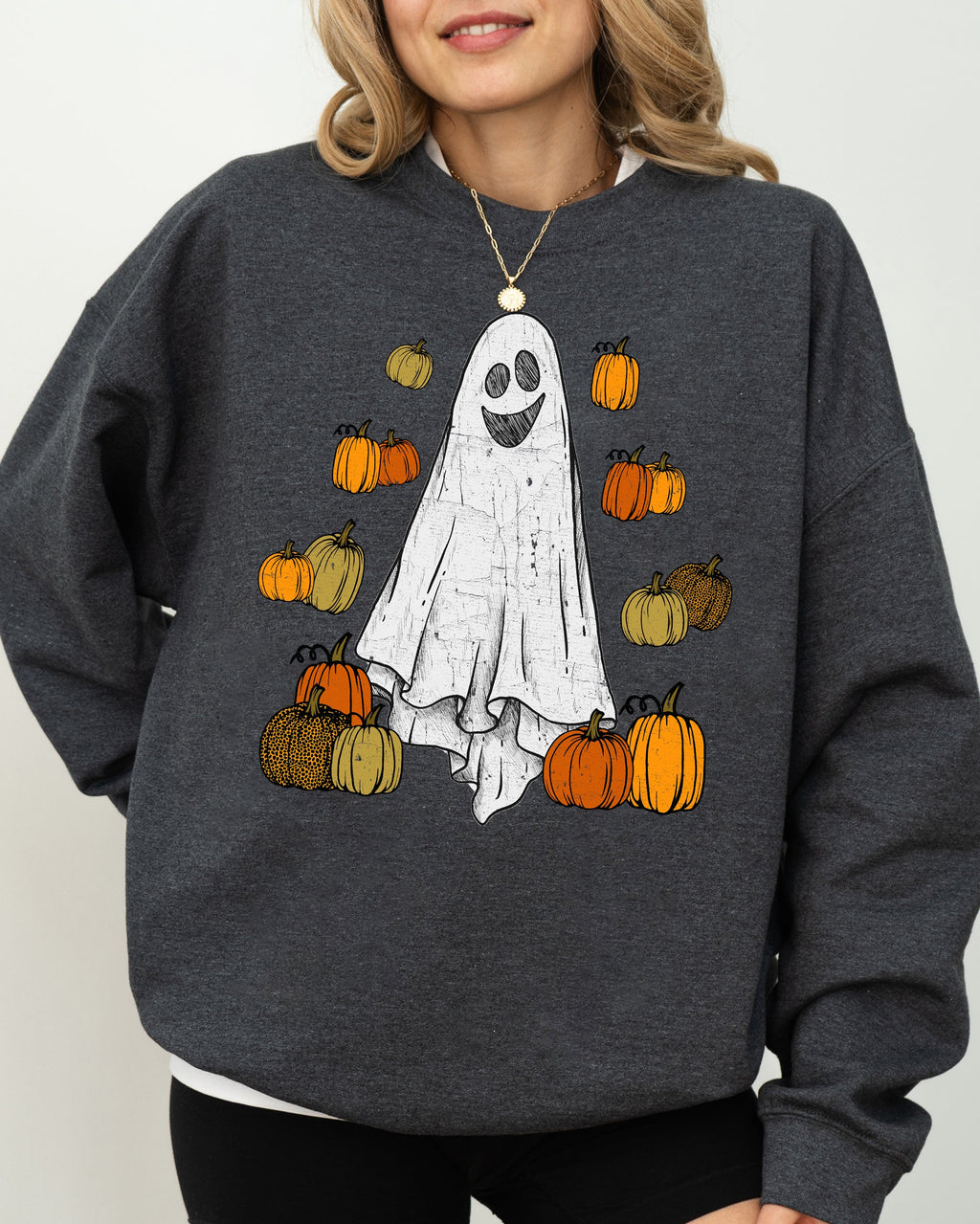 Ghosts And Pumpkins Skeleton Witch Meme Halloween Spooky Graphic Seasonal Sweatshirt