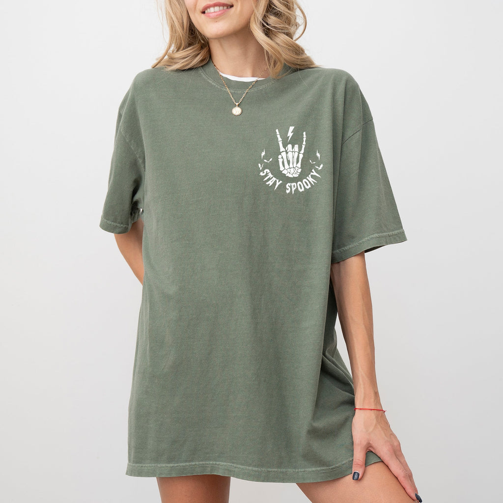 Stay Spooky Pocket Skeleton Ghost Witch Meme Halloween Costume Comfort Colors Tee
