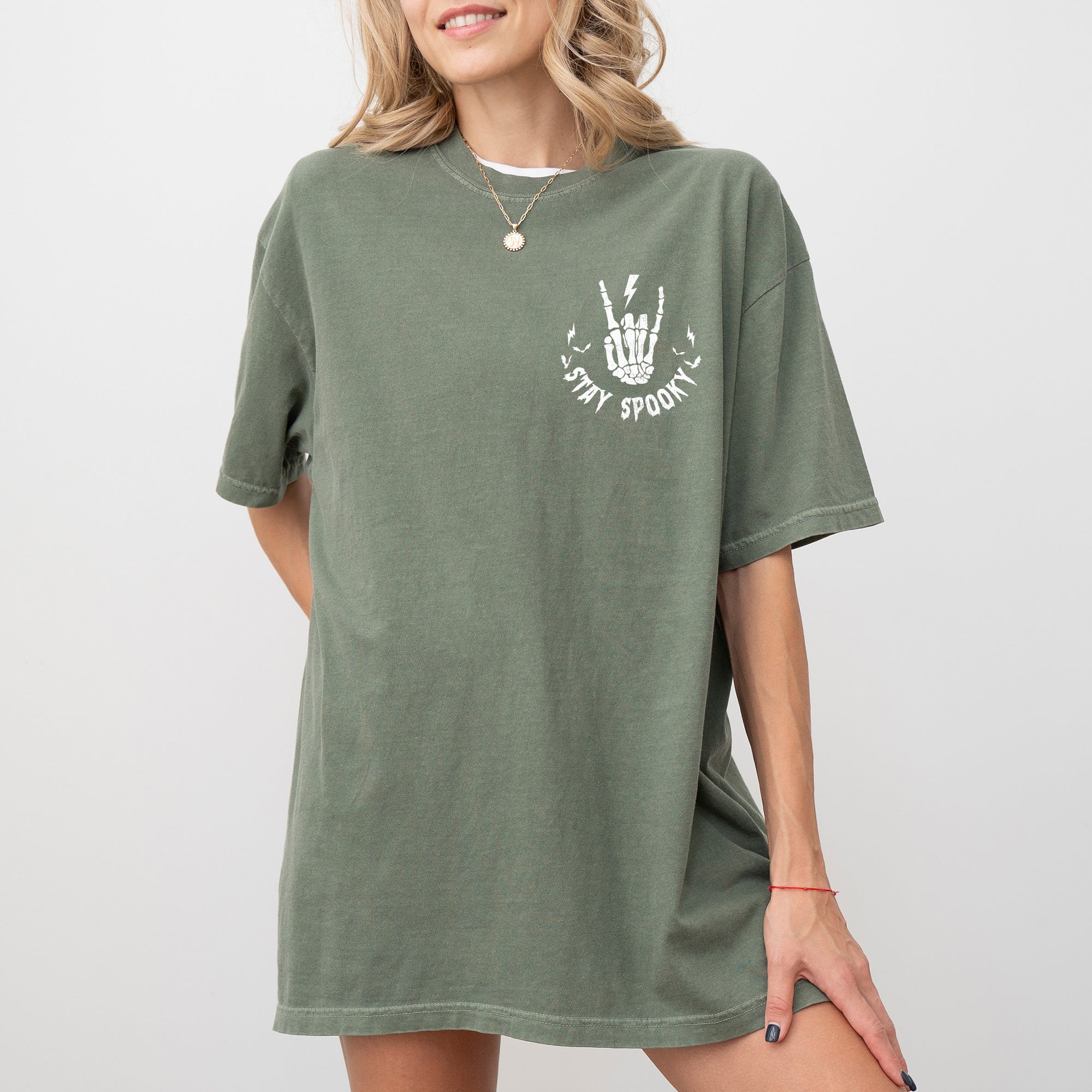 Stay Spooky Pocket Skeleton Ghost Witch Meme Halloween Costume Comfort Colors Tee