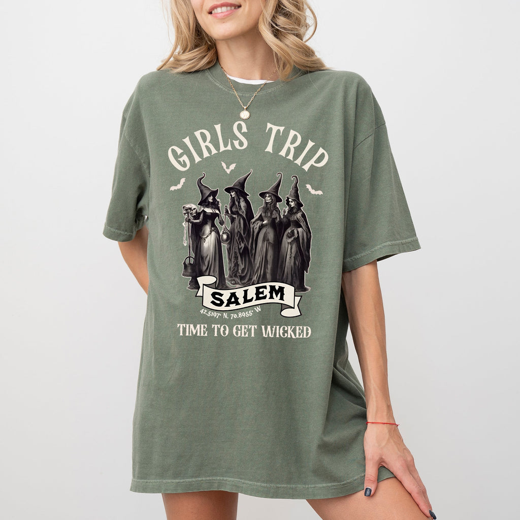 Girls Trip Salem Skeleton Ghost Witch Meme Halloween Spooky Costume Comfort Colors Tee