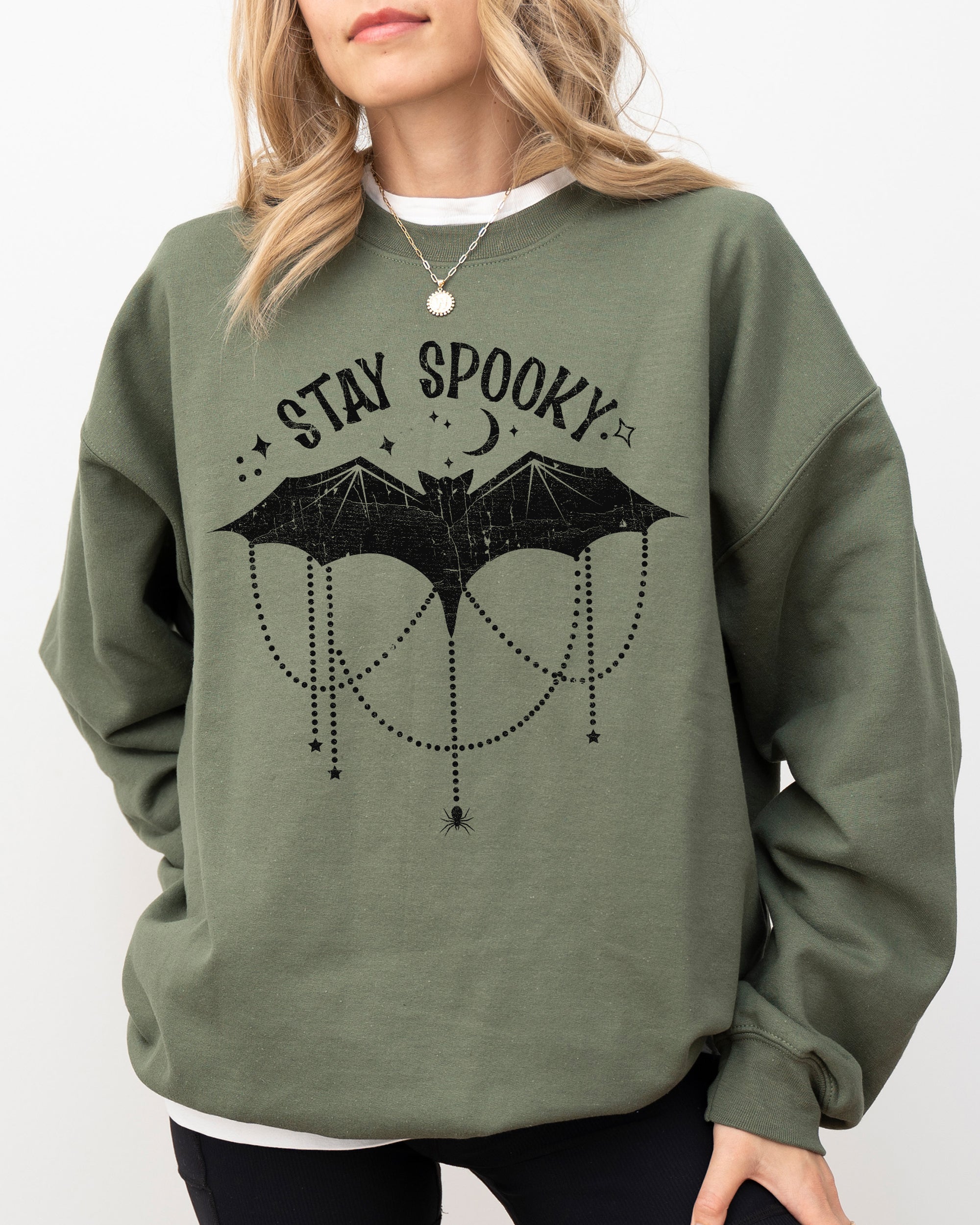 Stay Spooky Bat Skeleton Ghost Witch Halloween Meme Costume Night Creature Parade Sweatshirt