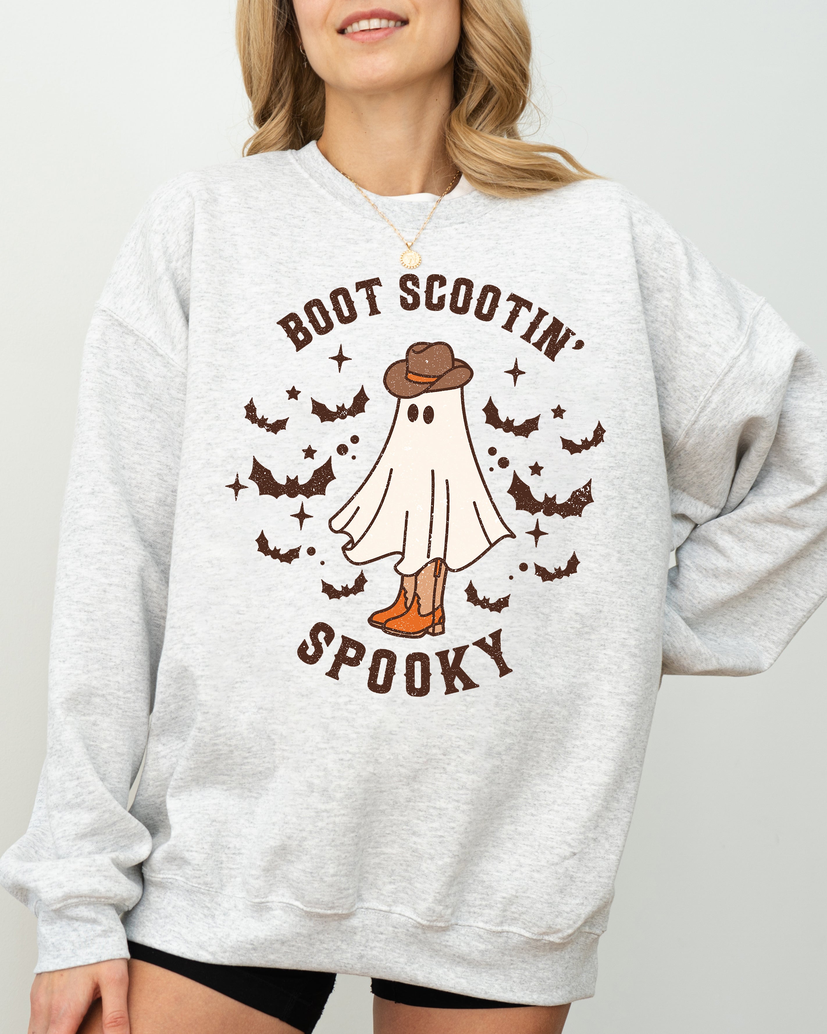 Boot Scootin' Spooky Ghost Bat Skeleton Witch Halloween Costume Graphic Sweatshirt