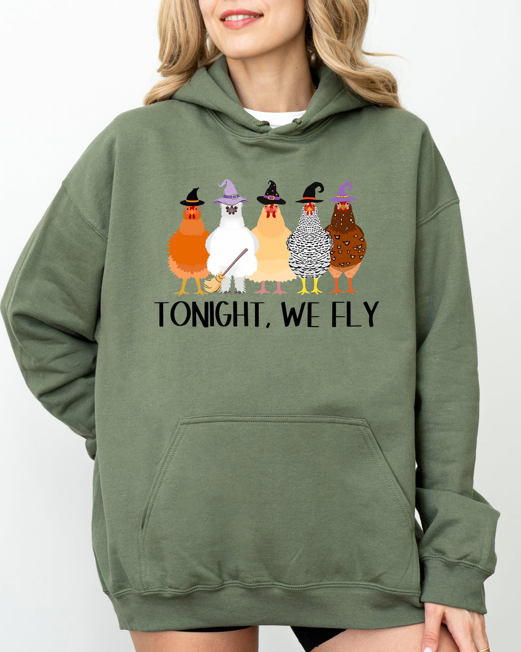 Tonight We Fly Chickens Skeleton Witch Halloween Meme Spooky Costume Theme Party Hoodie