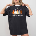 Tonight We Fly Chickens Skeleton Witch Spooky Halloween Moonlit Graveyard Bats Comfort Colors Tee