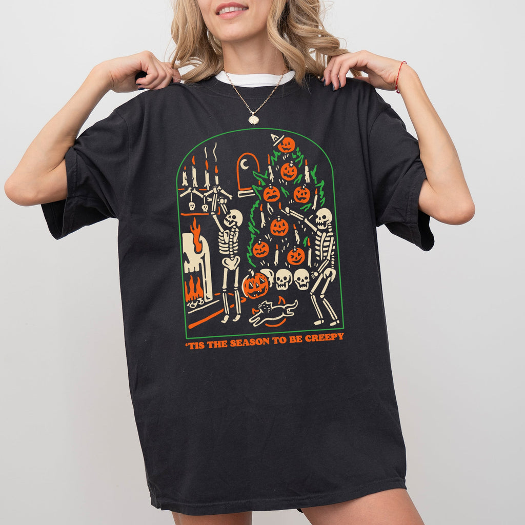 Tis The Season To Be Creepy Spooky Skeleton Witch Halloween Costume Comfort Colors Tee