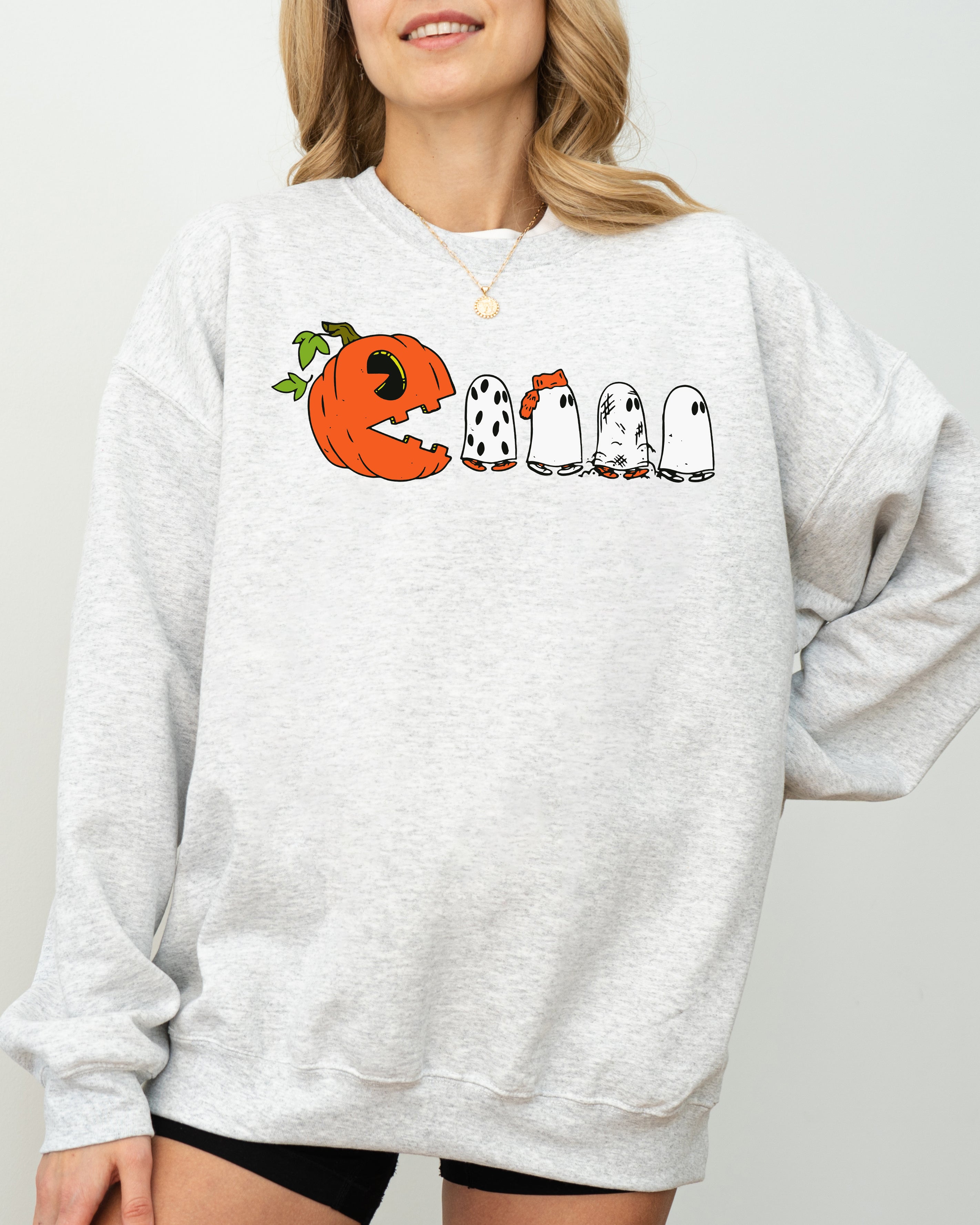 Pacman Pumpkin Spooky Skeleton Witch Meme Aesthetic Halloween Costume Sweatshirt