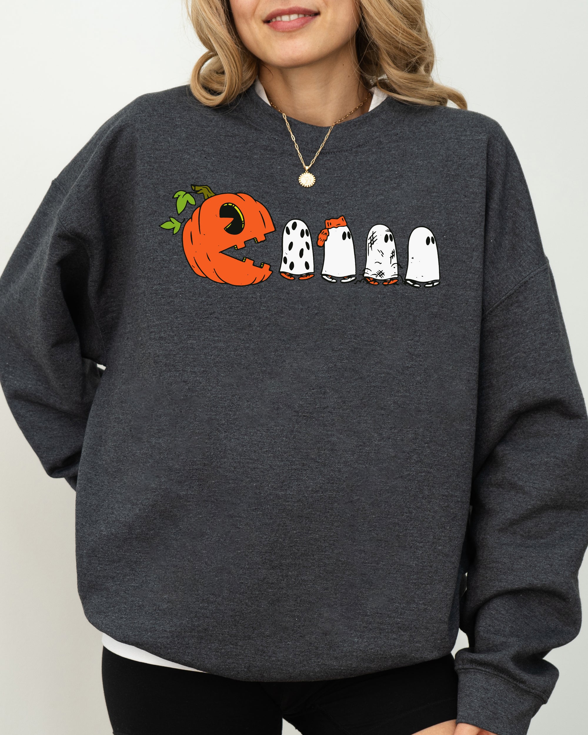 Pacman Pumpkin Spooky Skeleton Witch Meme Aesthetic Halloween Costume Sweatshirt