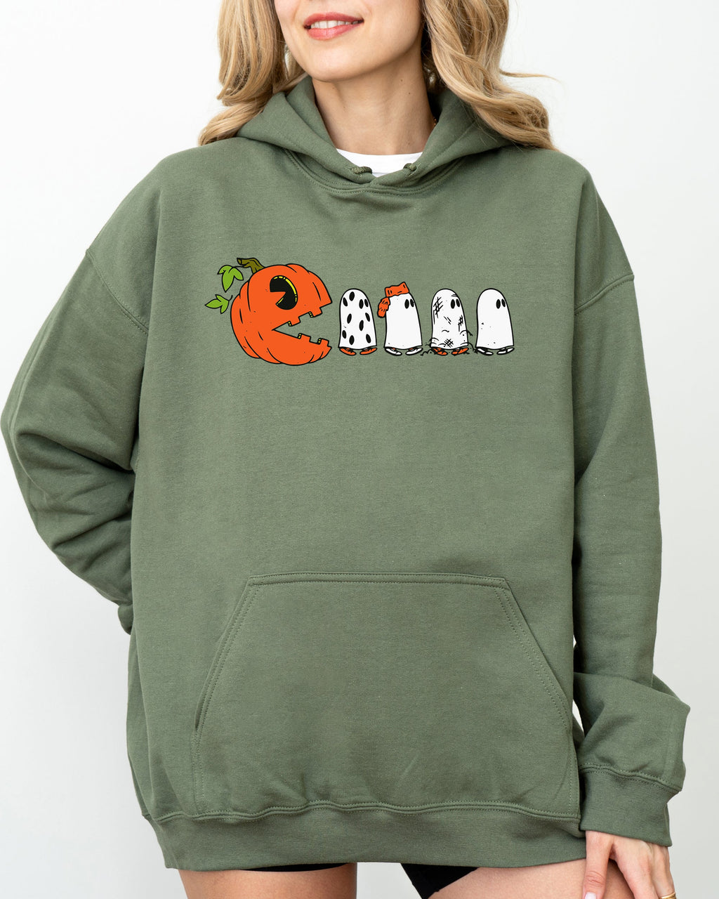 Pacman Pumpkin Spooky Skeleton Witch Aesthetic Meme Halloween Costume Graphic Hoodie
