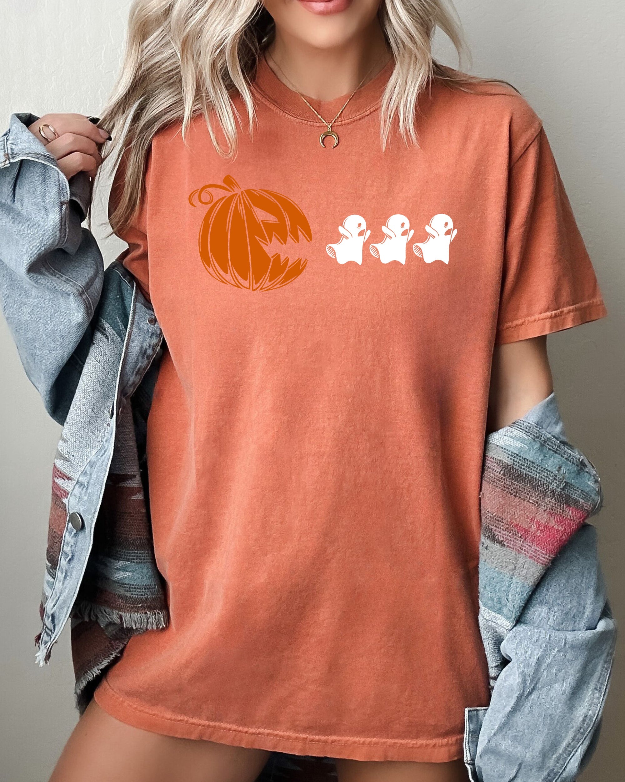 Pumpkin Pac-Man Spooky Skeleton Witch Meme Halloween Costume Graphic Comfort Colors Tee