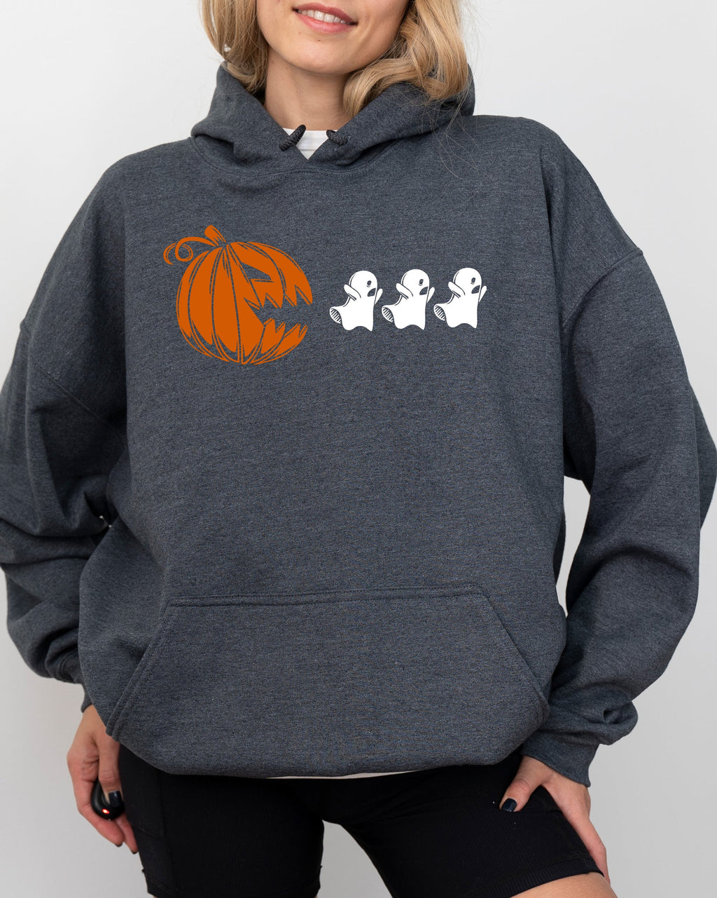 Pumpkin Pacman Spooky Skeleton Witch Aesthetic Meme Halloween Costume Hooded Sweatshirt