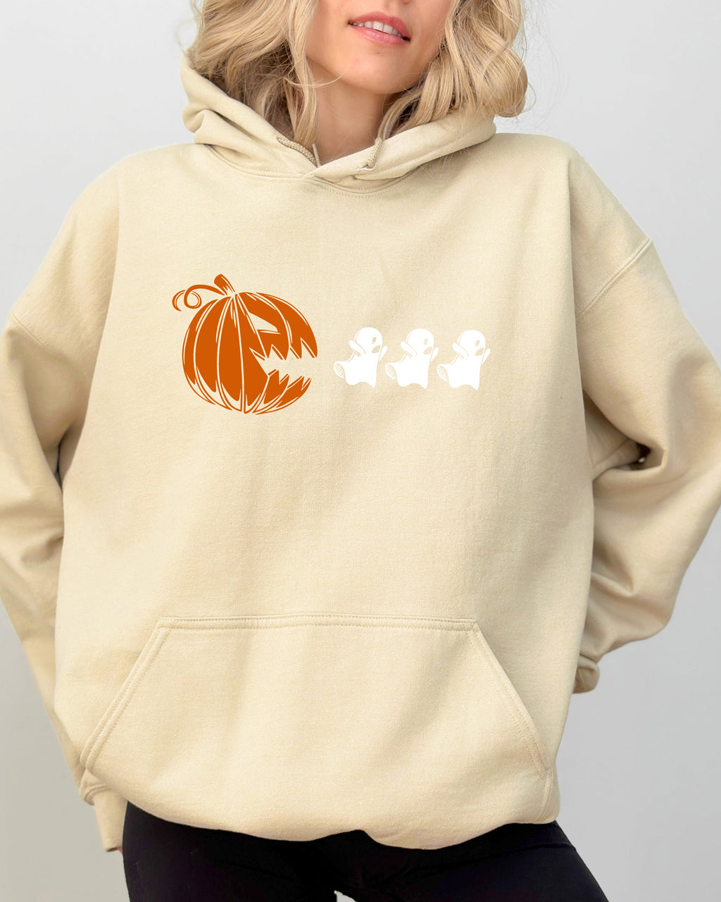 Pumpkin Pacman Spooky Skeleton Witch Aesthetic Meme Halloween Costume Hooded Sweatshirt