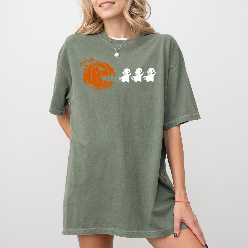 Pumpkin Pac-Man Spooky Skeleton Witch Meme Halloween Costume Graphic Comfort Colors Tee