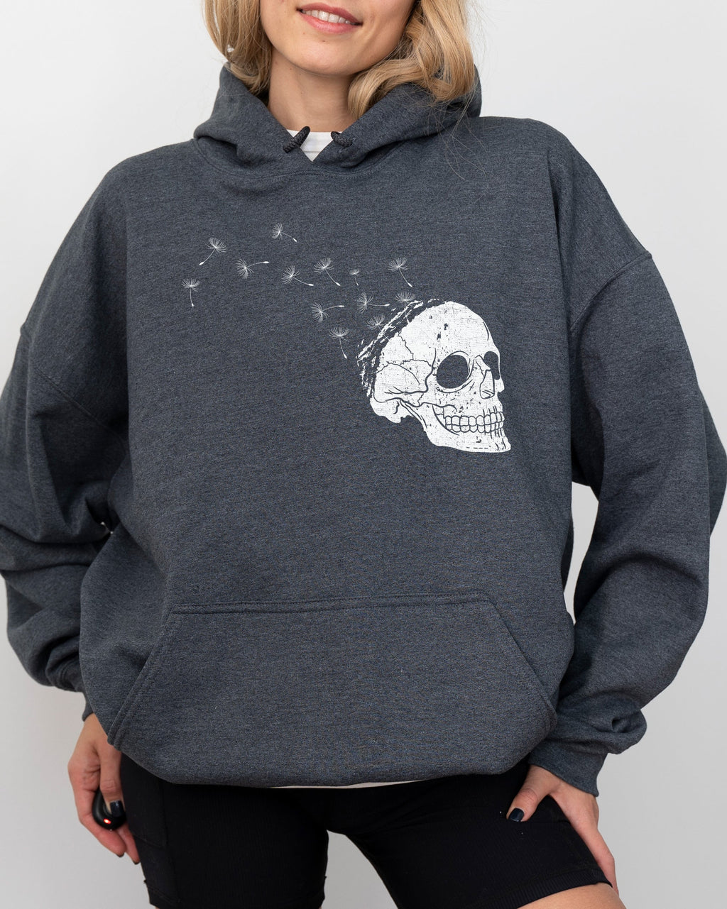 Dandelion Skull Spooky Skeleton Witch Aesthetic Meme Halloween Costume Hooded Sweatshirt