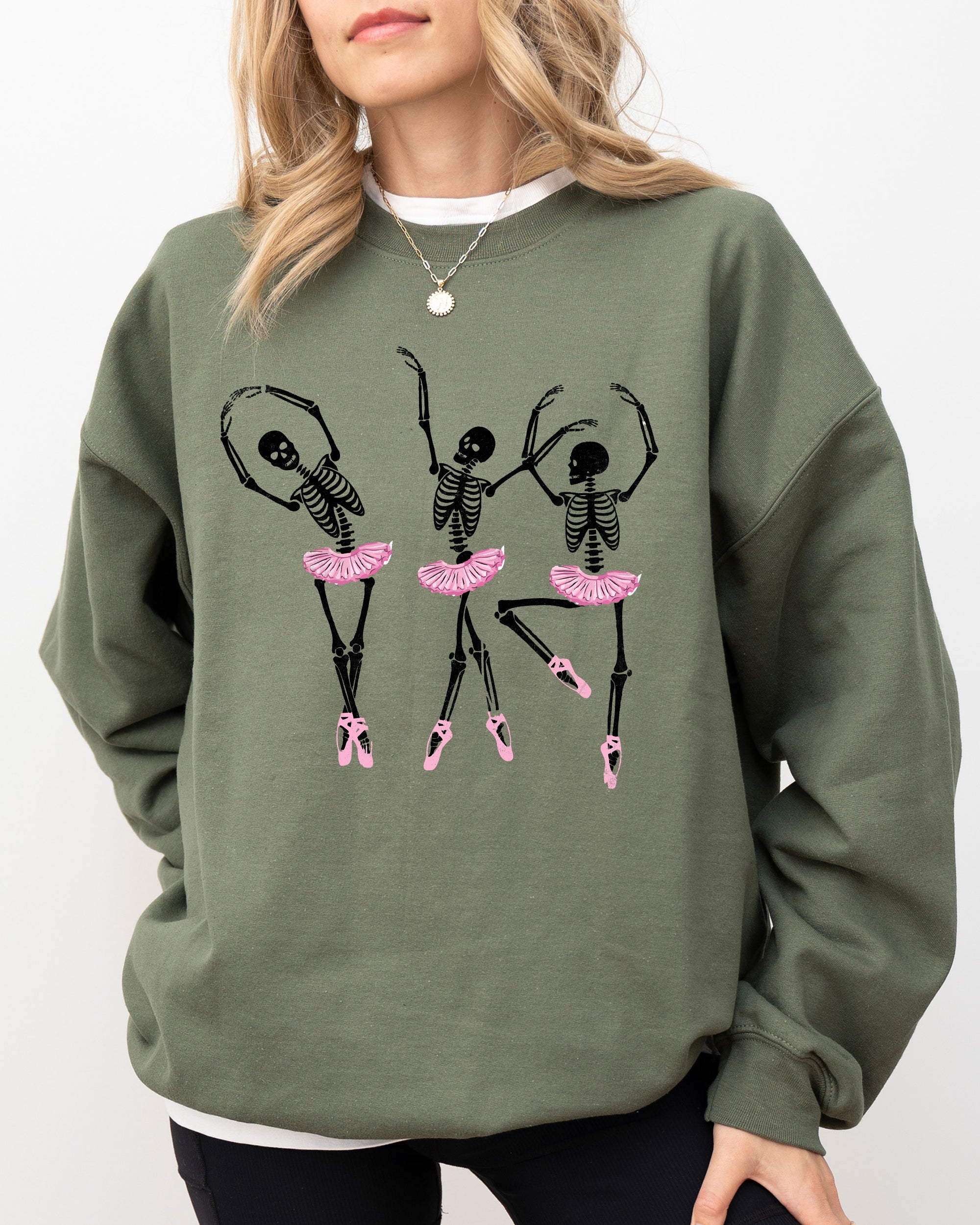 Dancing Skeleton Ladies Ghost Spooky Witch Meme Halloween Seasonal Graphic Sweatshirt