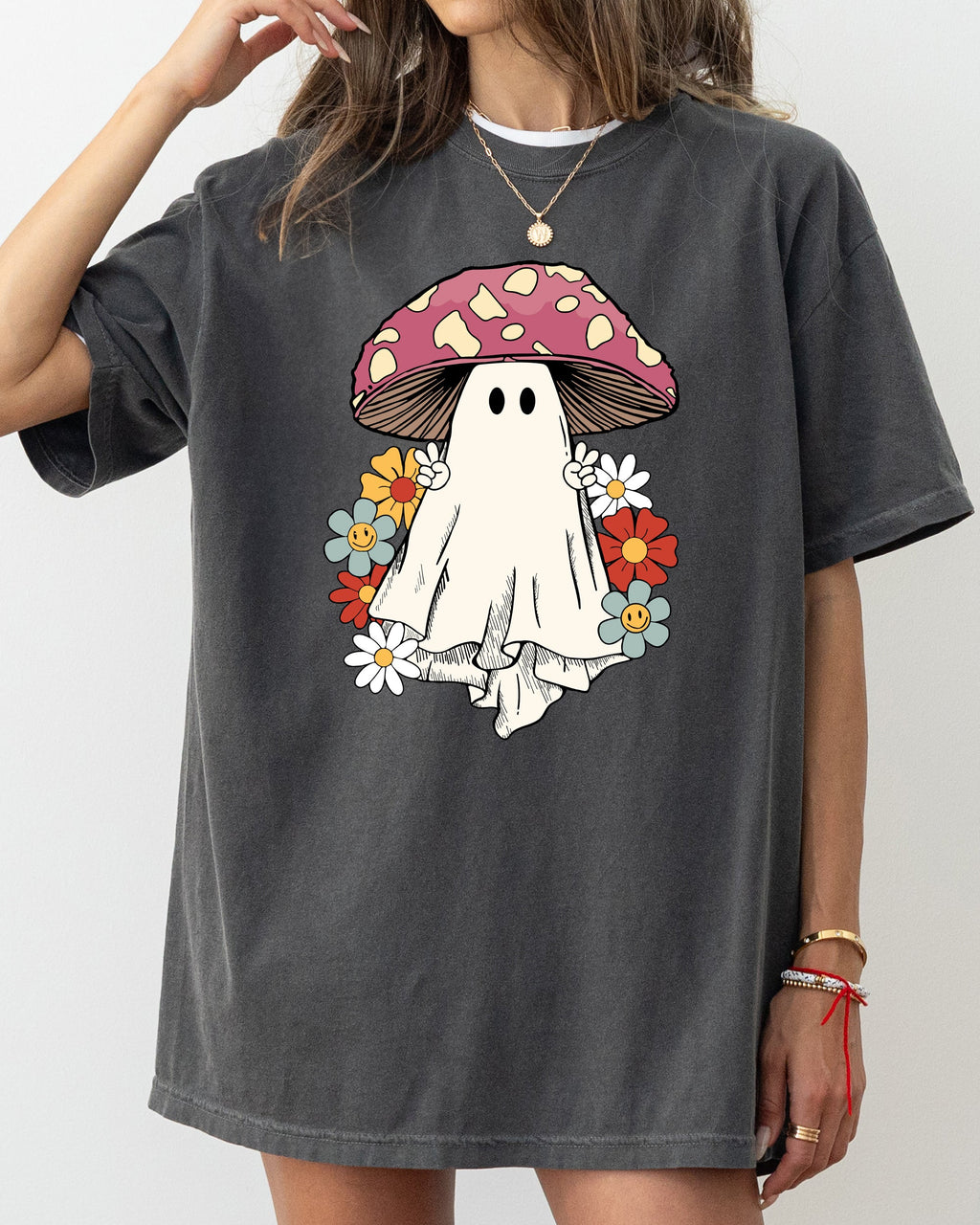 Mushroom Ghost Skeleton Spooky Witch Halloween Meme Costume Aesthetic Comfort Colors Tee