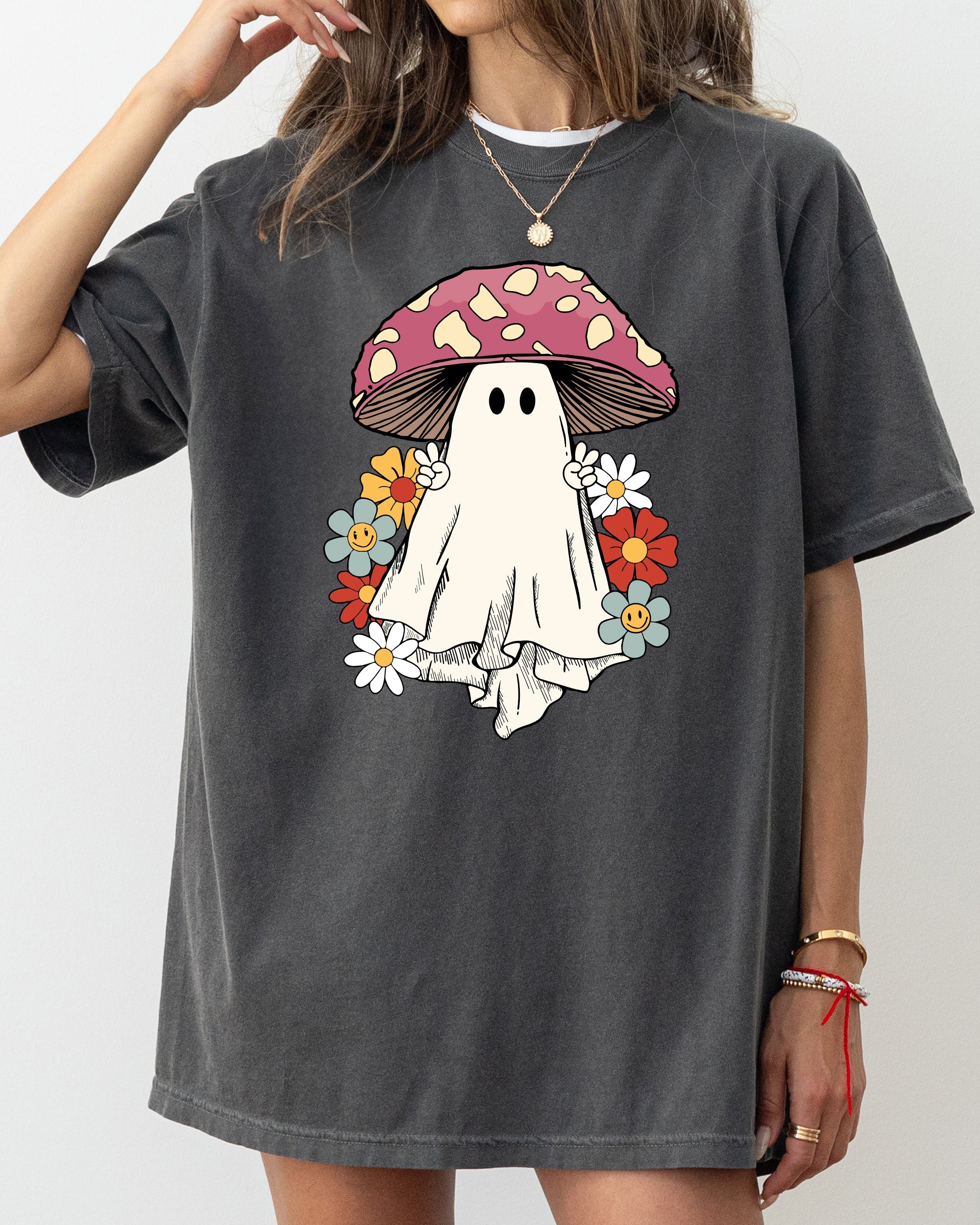 Mushroom Ghost Skeleton Spooky Witch Halloween Meme Costume Aesthetic Comfort Colors Tee