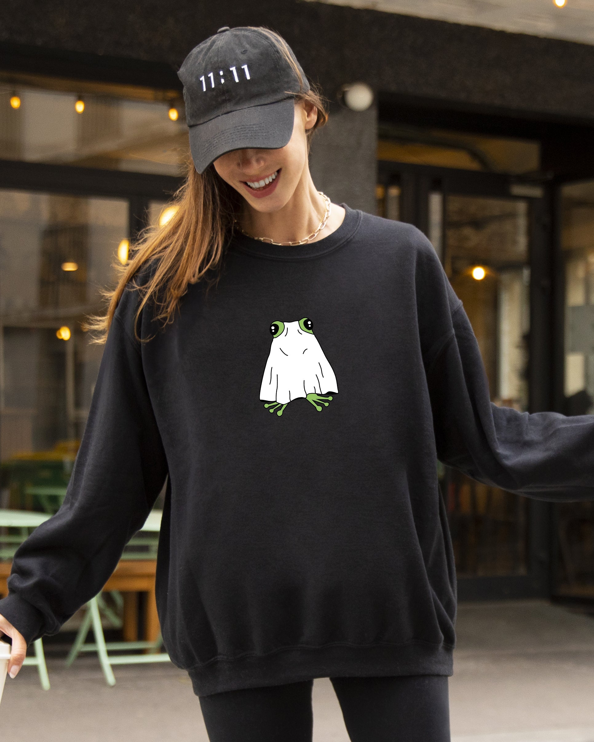 Frog Ghost Skeleton Spooky Witch Halloween Meme Aesthetic Costume Graphic Sweatshirt
