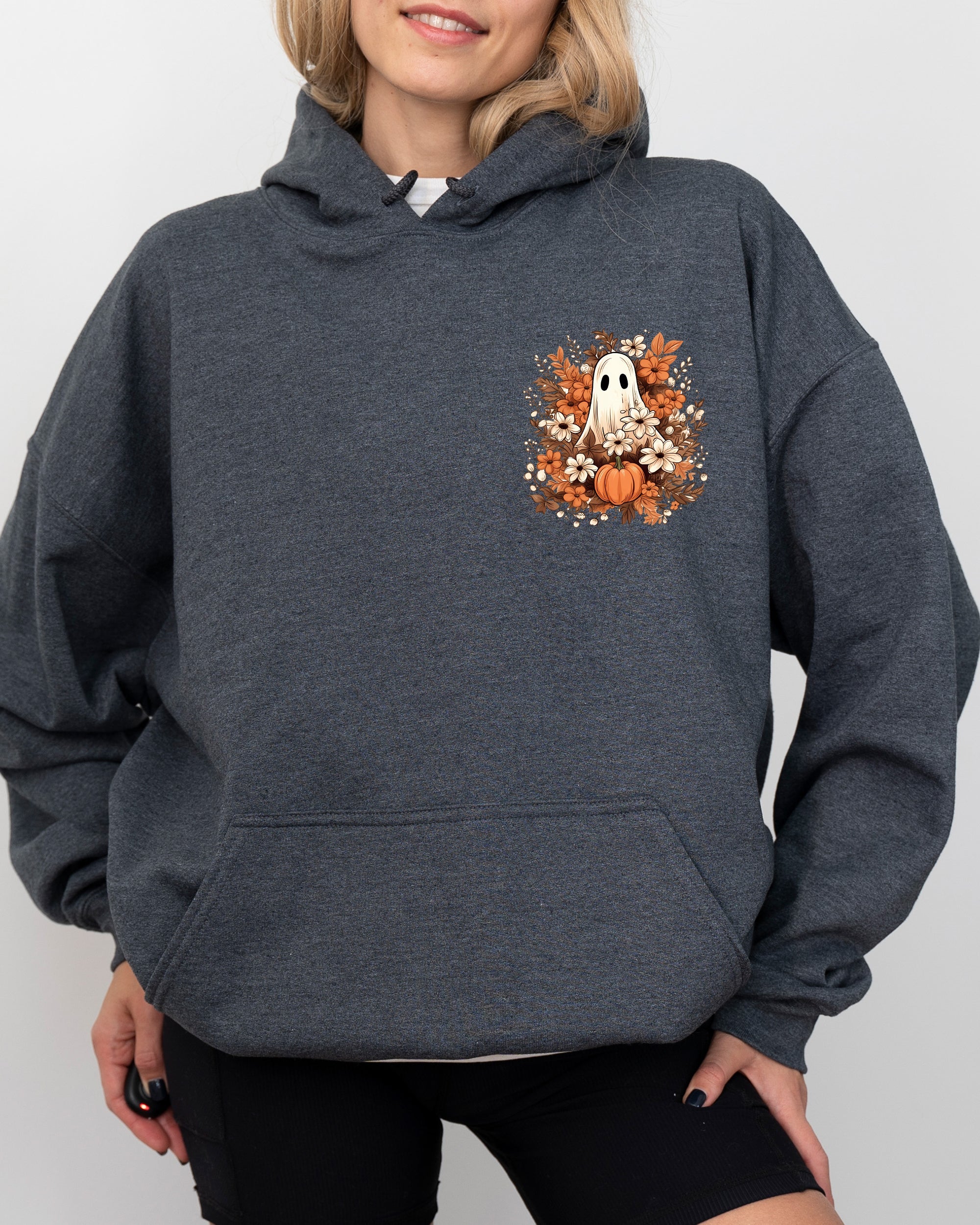 Floral Ghost Pocket Skeleton Spooky Witch Halloween Costume Illustration Design Hoodie
