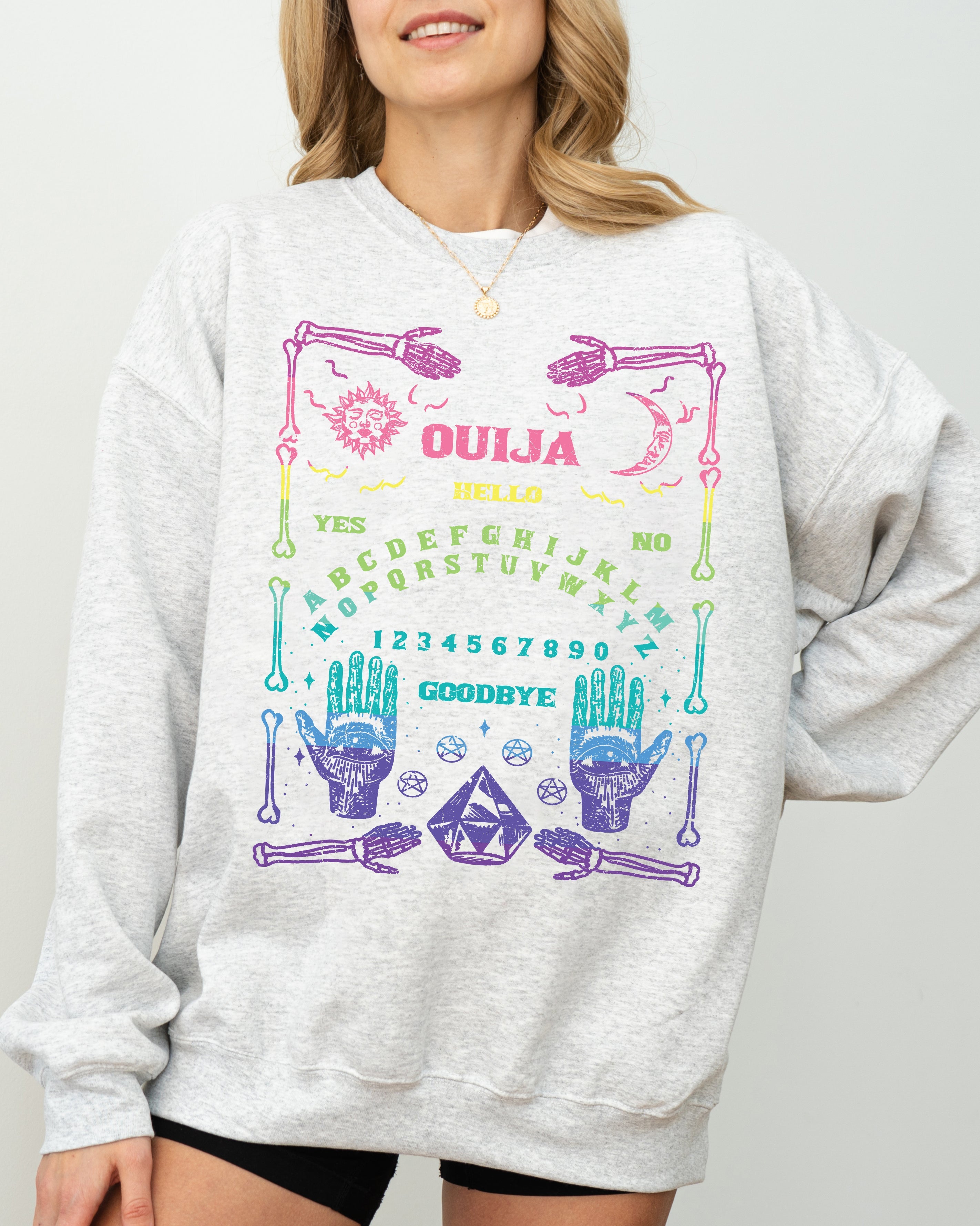 Spirit Board Ouija Skeleton Spooky Witch Halloween Costume Meme Graphic Sweatshirt