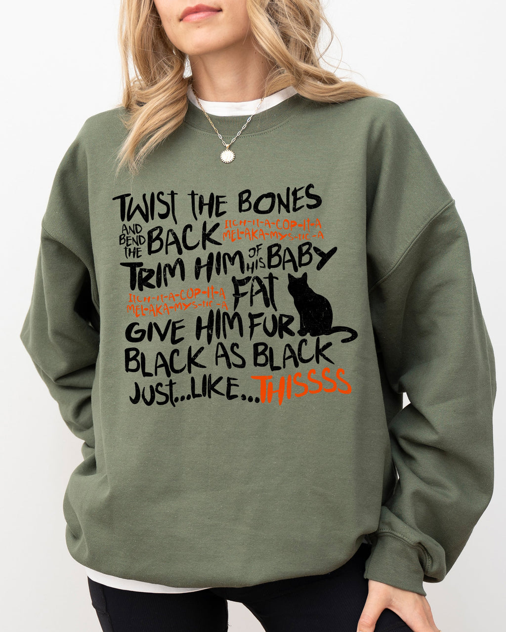 Twist The Bones Cat Skeleton Spooky Ghost Witch Meme Halloween Costume Funny Aesthetic Sweatshirt