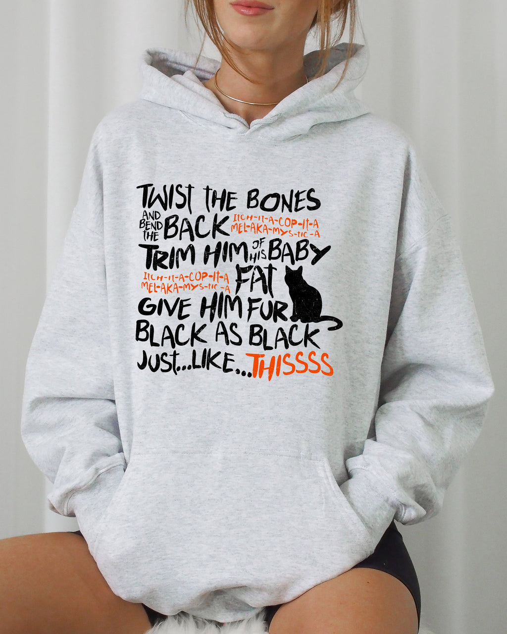 Twist The Bones Cat Skeleton Spooky Ghost Witch Aesthetic Meme Halloween Costume Hoodie