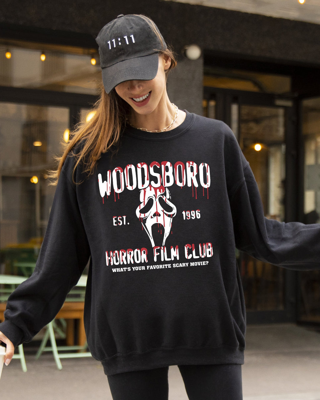 Woodsboro Horror Film Skeleton Spooky Ghost Funny Witch Aesthetic Meme Halloween Costume Sweatshirt