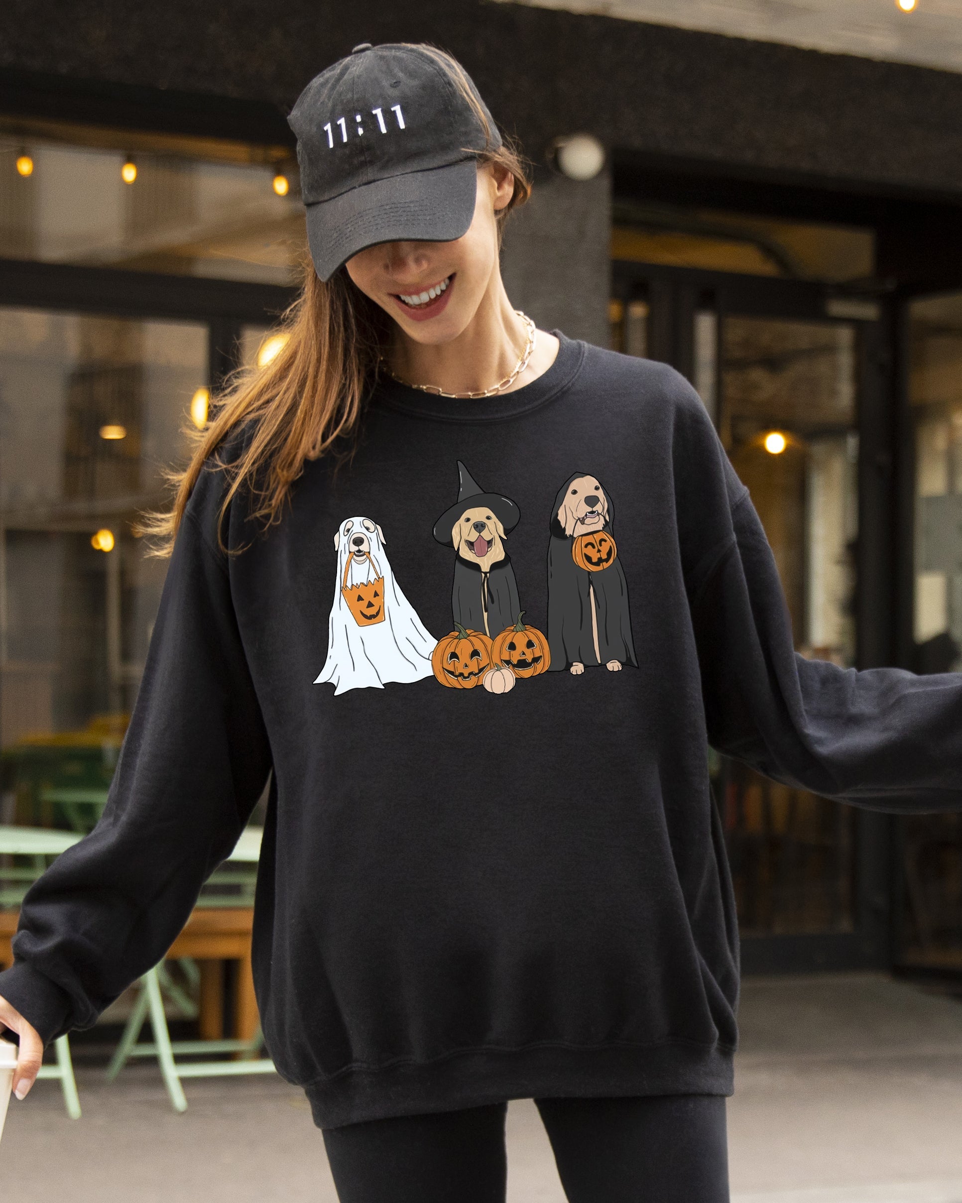 Dog Ghosts Skeleton Pumpkin Spooky Witch Halloween Costume Graphic Meme Design Sweatshirt