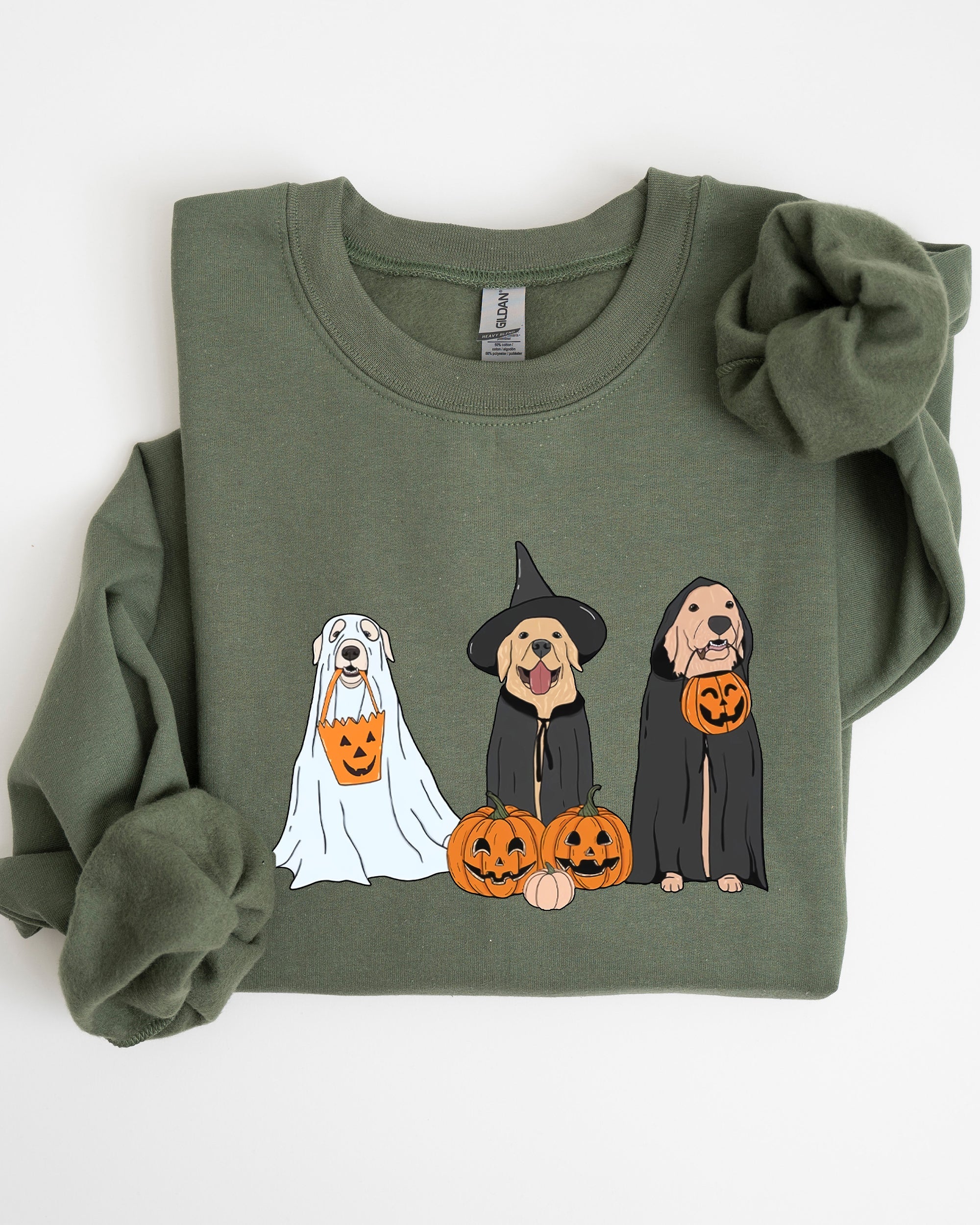 Dog Ghosts Skeleton Pumpkin Spooky Witch Halloween Costume Graphic Meme Design Sweatshirt