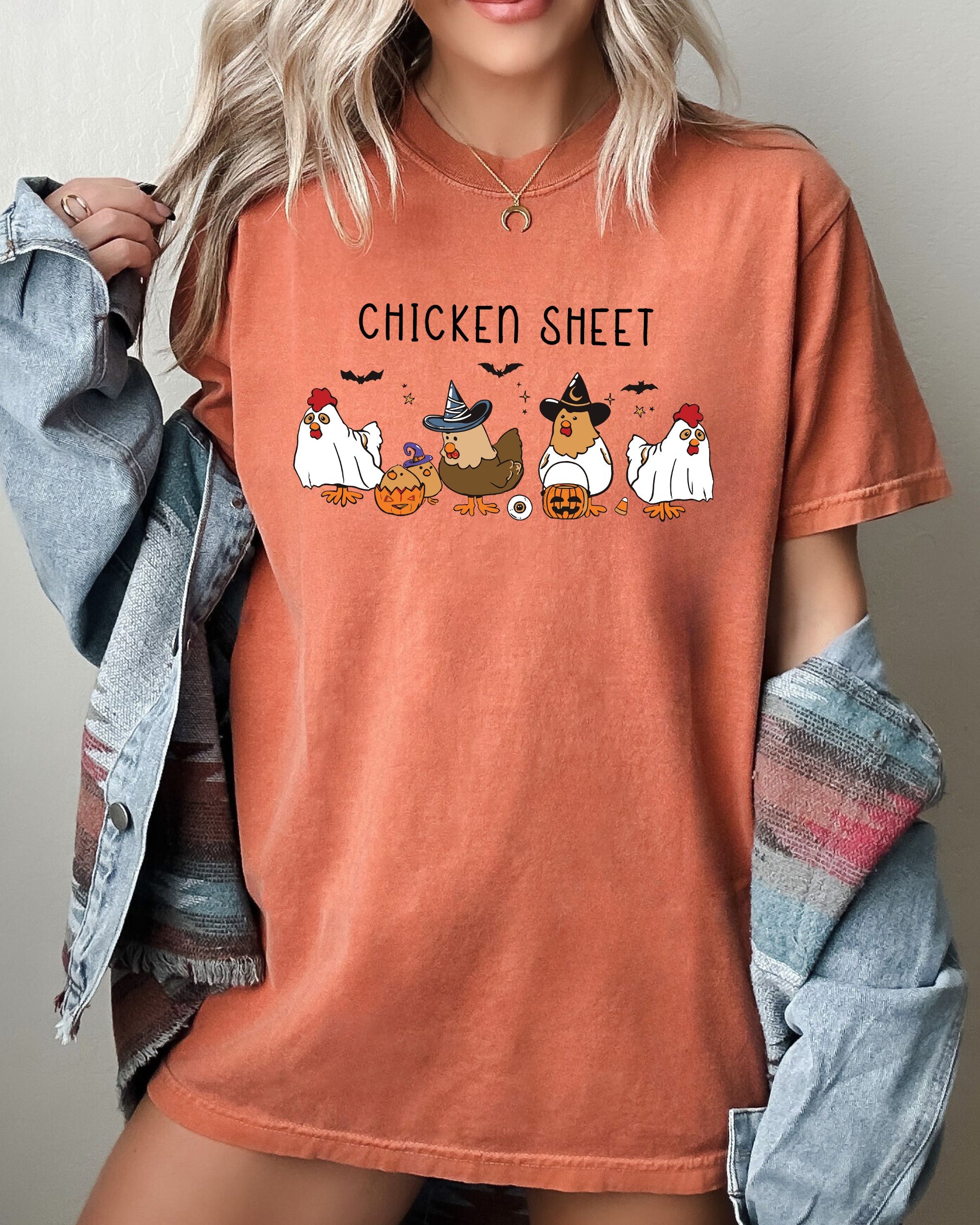 Funny Halloween Meme Chicken Sheet Ghost Skeleton Witch Pumpkin Comfort Colors Tee