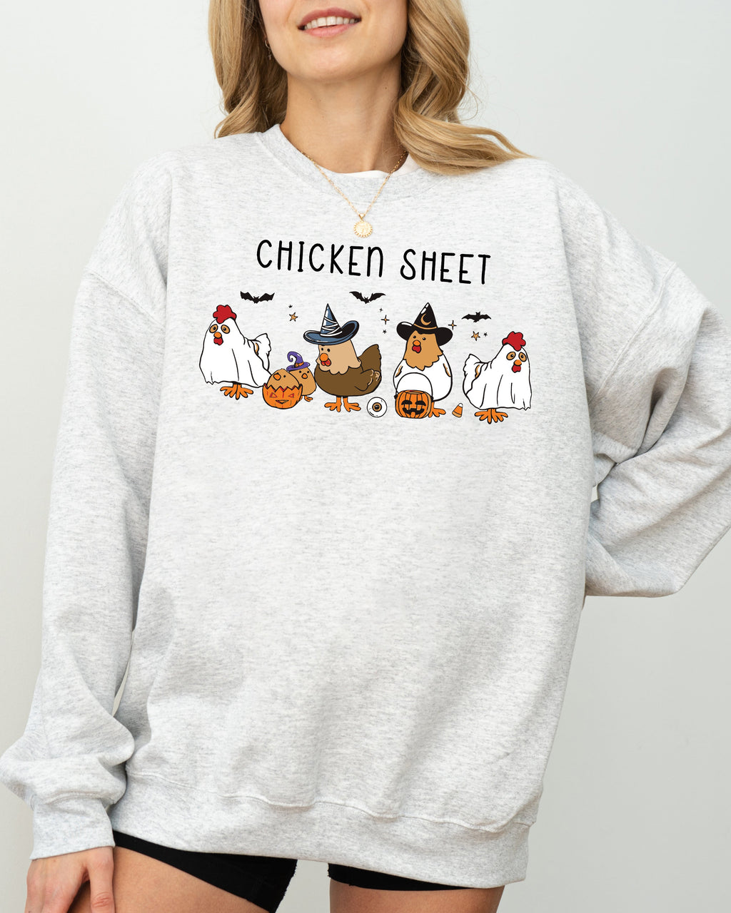 Chicken Sheet Ghost Skeleton Pumpkin Witch Halloween Meme Design Graphic Sweatshirt