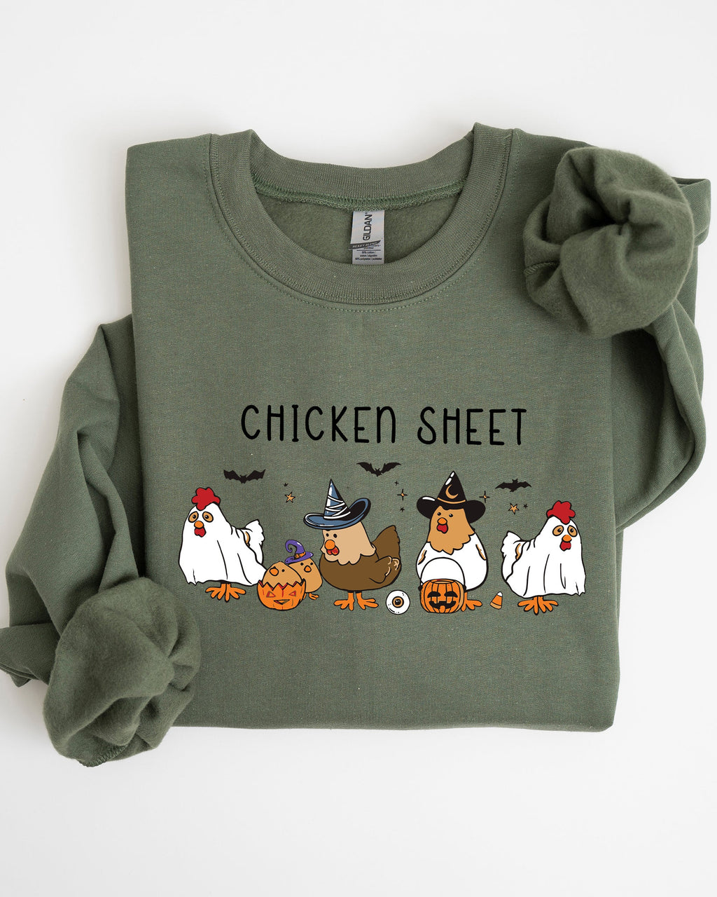 Chicken Sheet Ghost Skeleton Pumpkin Witch Halloween Meme Design Graphic Sweatshirt