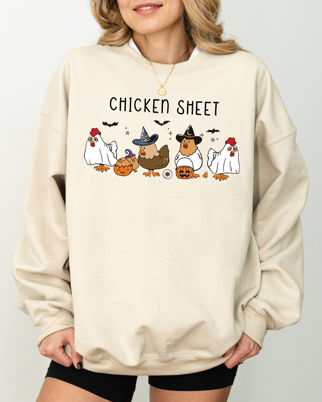 Chicken Sheet Ghost Skeleton Pumpkin Witch Halloween Meme Design Graphic Sweatshirt
