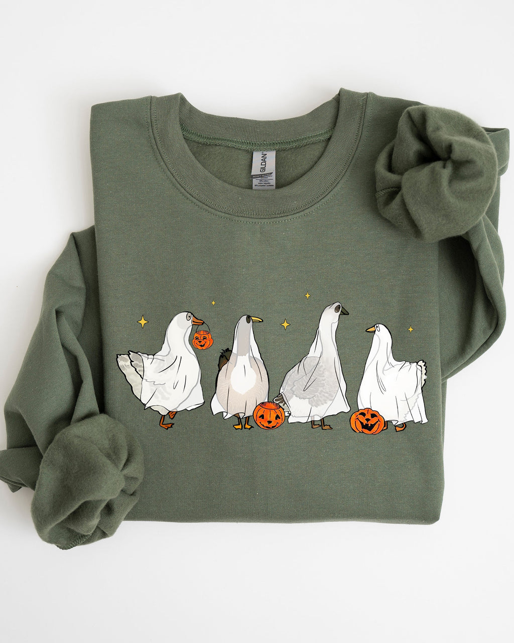 Ghost Geese Farm Skeleton Halloween Spooky Pumpkin Witch Meme Haunting Sweatshirt