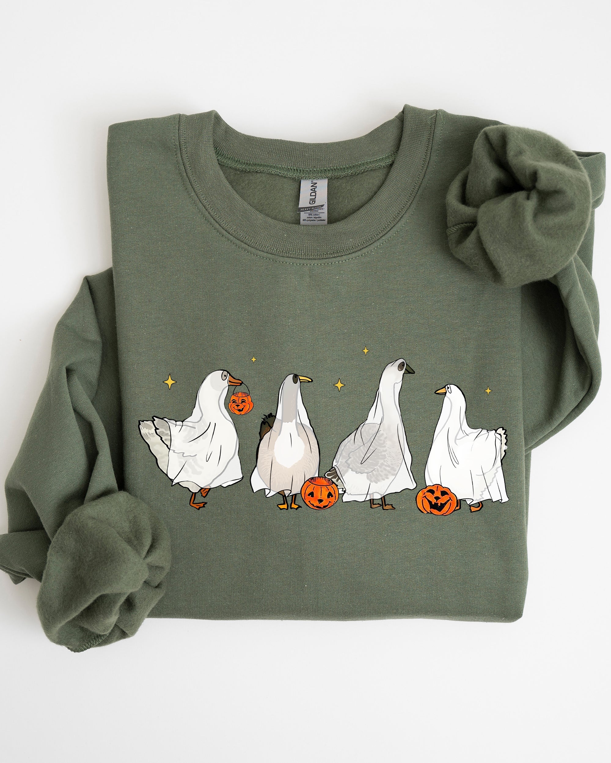 Ghost Geese Farm Skeleton Halloween Spooky Pumpkin Witch Meme Haunting Sweatshirt