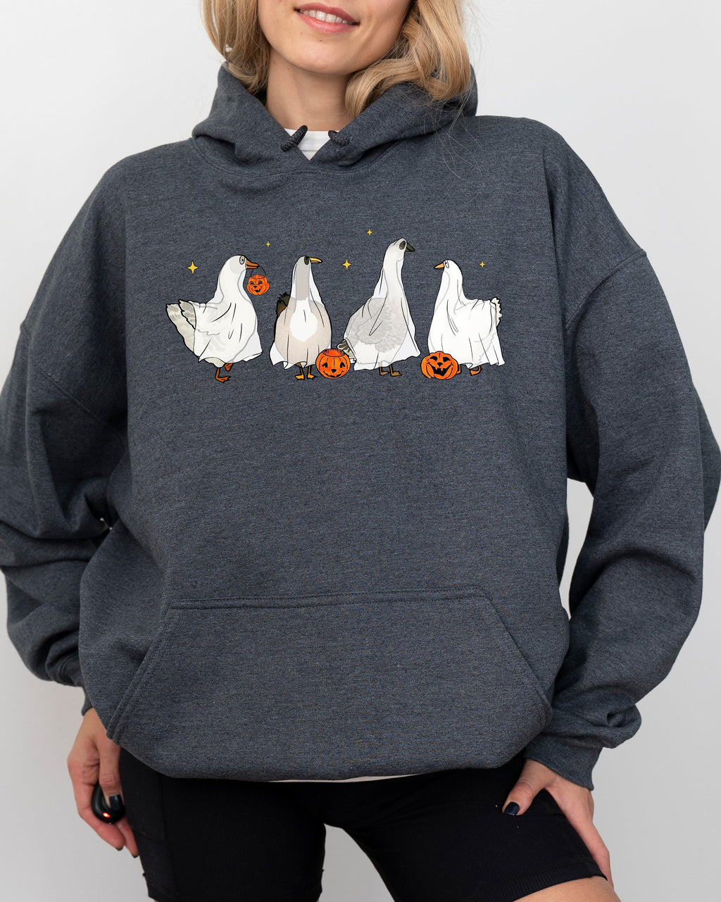 Ghost Geese Farm Skeleton Witch Pumpkin Halloween Costume Spooky Hooded Sweatshirt