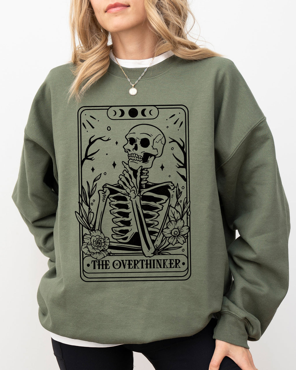 The Overthinker Tarot Skeleton Pumpkin Witch Aesthetic Meme Halloween Sweatshirt