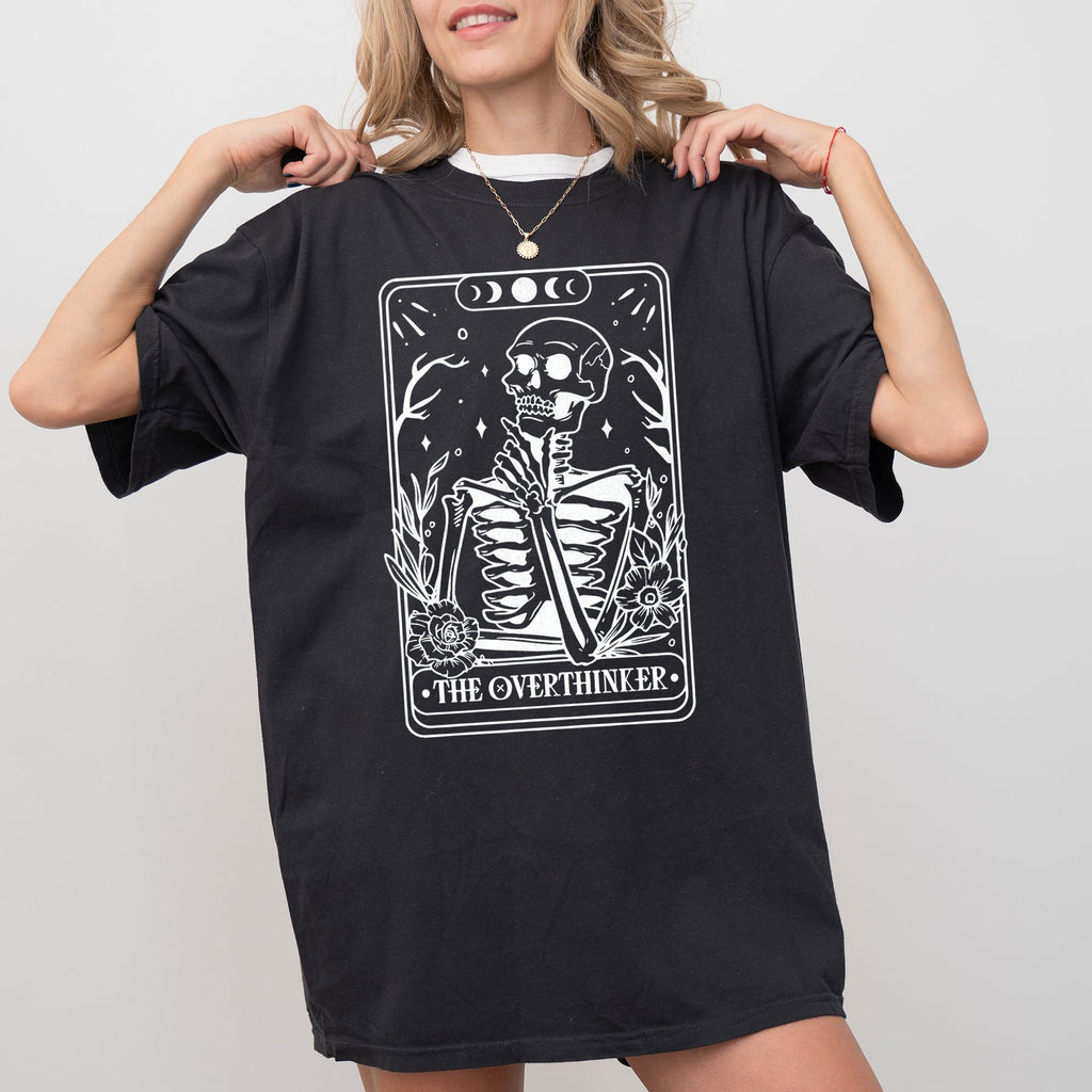 The Overthinker Tarot Skeleton Funny Pumpkin Spooky Witch Aesthetic Meme Halloween Costume Comfort Colors Tee
