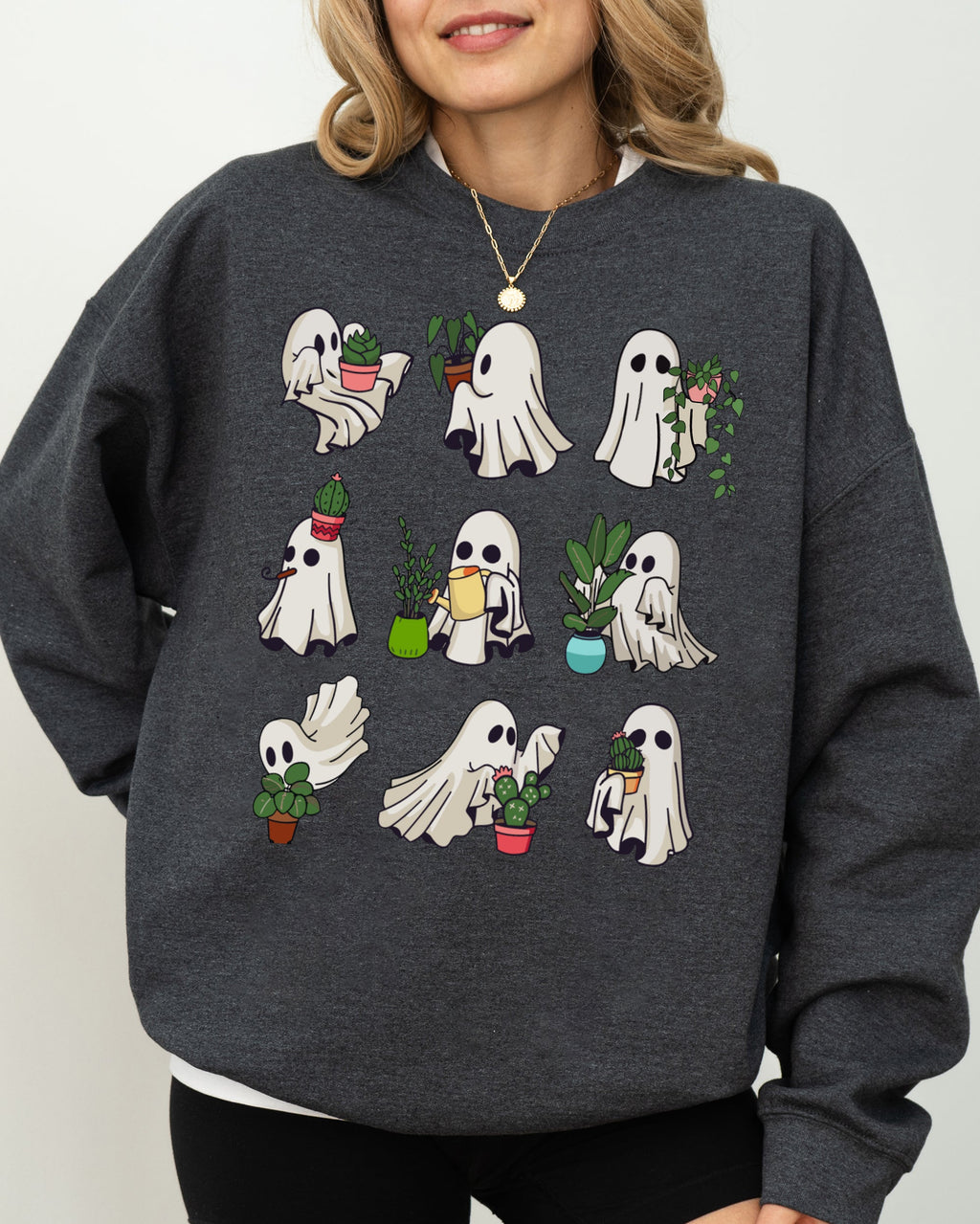 Mini Ghosts Plant Lover Skeleton Coffin Pumpkin Spooky Witch Halloween Sweatshirt