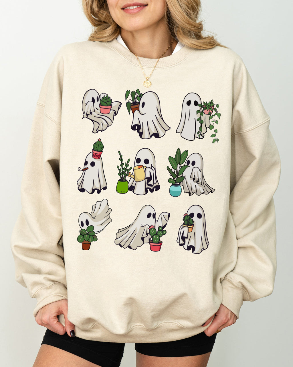 Mini Ghosts Plant Lover Skeleton Coffin Pumpkin Spooky Witch Halloween Sweatshirt
