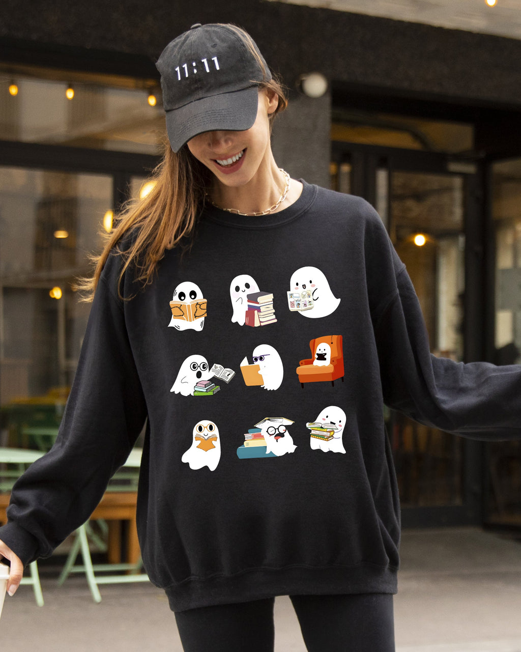 Book Lover Mini Ghosts Skeleton Coffin Funny Pumpkin Spooky Witch Aesthetic Meme Halloween Costume Sweatshirt