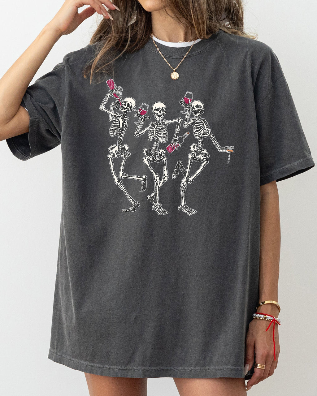 Dancing Skeletons Wine Ghost Spooky Witch Halloween Meme Costume Comfort Colors Tee